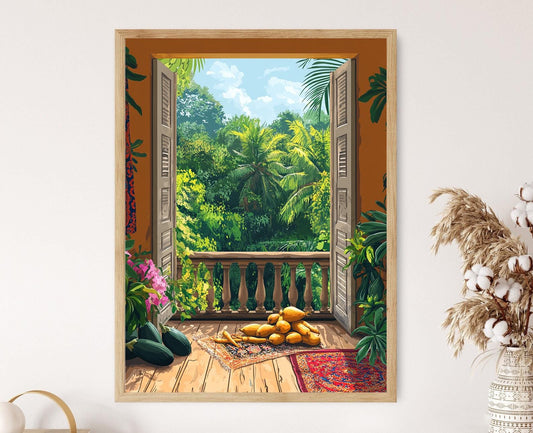 Affiche Marché Alimentaire Indonésien – Peinture Panier de Balcon