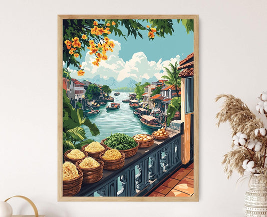 Affiche Marché du Mékong – Poster Panier de Balcon à Can Tho