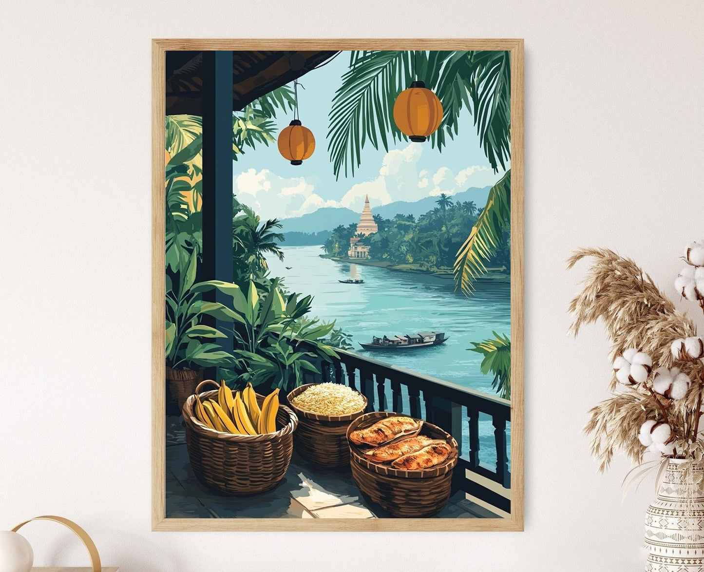 Affiche Balcon de Vientiane – Poster Peinture de Panier de Riz Collant