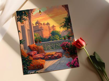 Affiche Jaipur Terrace – Poster Art Indien avec Vue Hawa Mahal