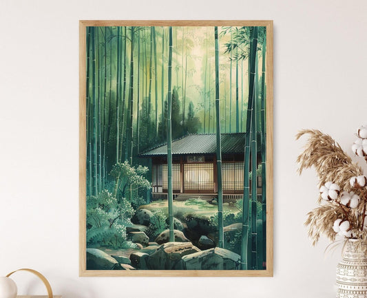 Affiche Bambou et Maison de Thé – Art Naturel Serein à la Toshi Yoshida