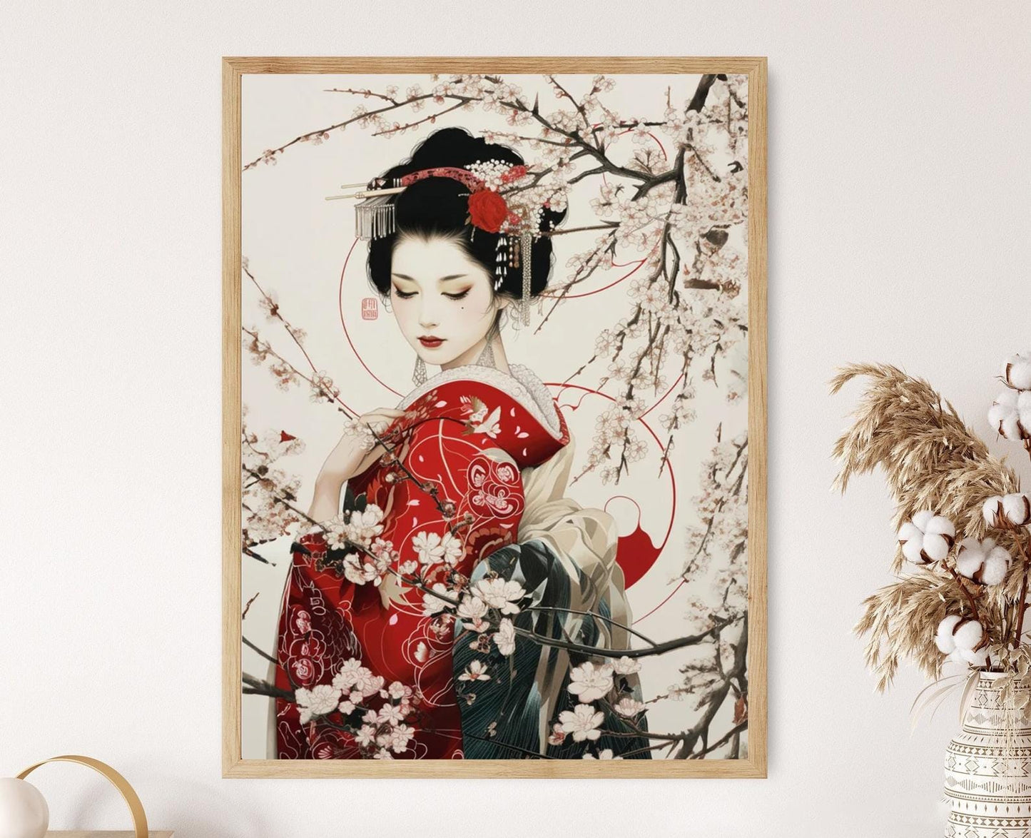 Affiche Geisha Japonaise – Peinture Aquarelle, Art Mural Traditionnel