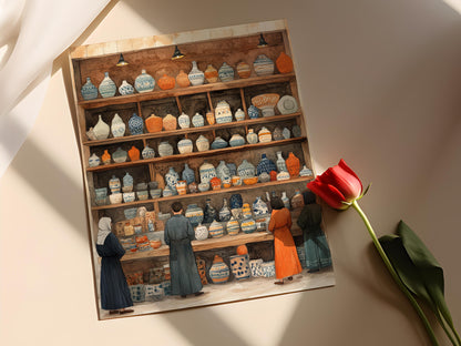 Affiche Marché de Pottery Syrienne – Poster Décor Culturel Moyen-Oriental