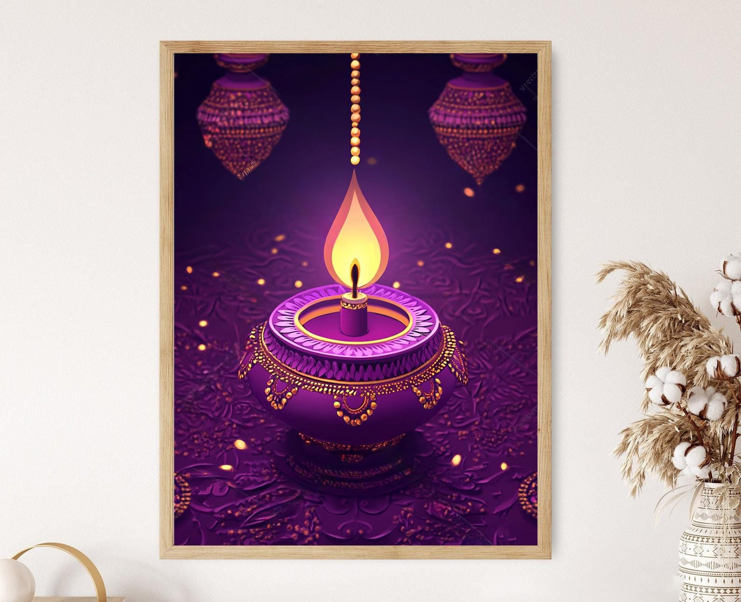 Affiche Diwali – Illustration festive de lampe Diya en violet