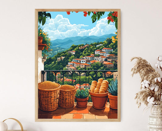 Affiche Marché Éthiopien – Poster Peinture Panier Balcon Addis Abeba