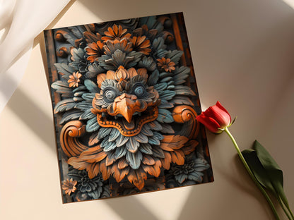 Affiche Art en Bois Balinais – Poster de Sculptures Mythologiques