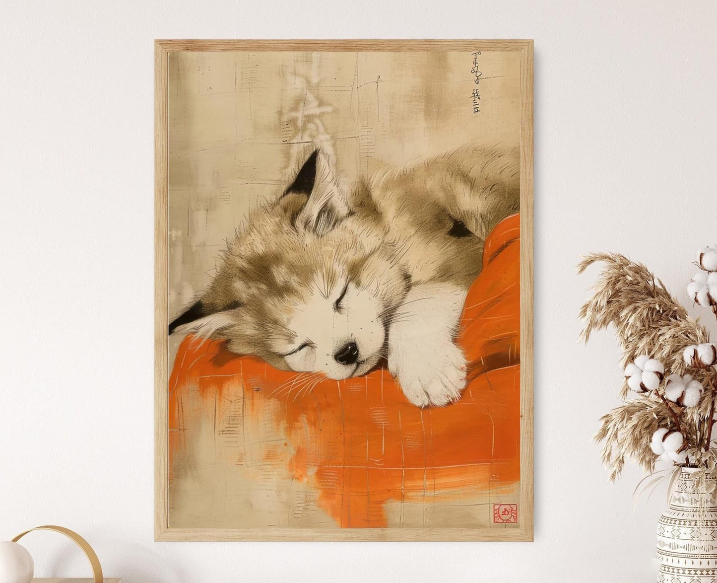 Affiche Wabi Sabi - Poster Adorable Chien Dormeur pour la Chambre d'Enfant