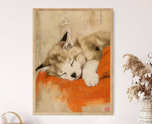 Affiche Wabi Sabi - Poster Adorable Chien Dormeur pour la Chambre d'Enfant