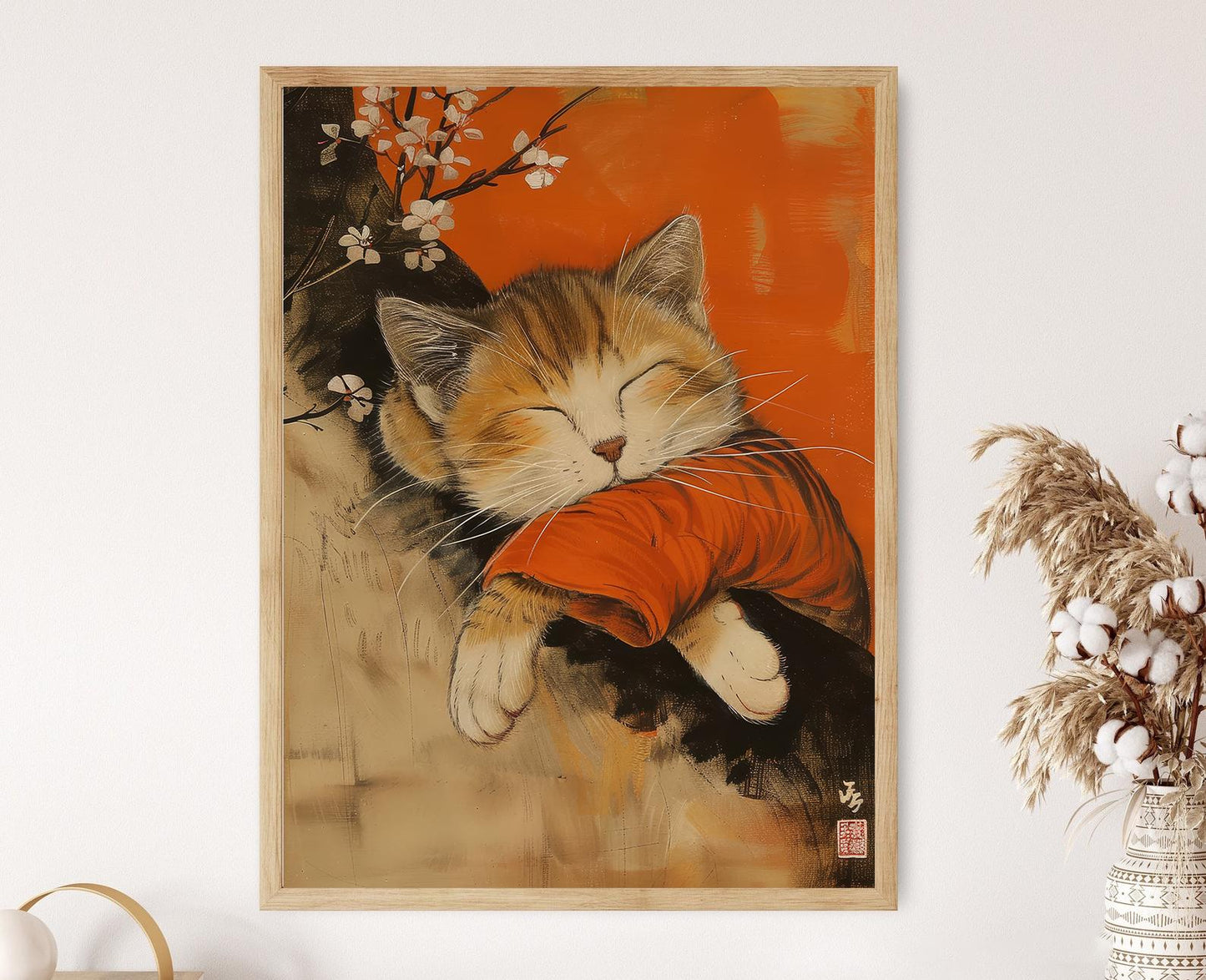 Affiche Chat Endormi Wabi Sabi – Art Japonais Apaisant pour Amoureux des Chats