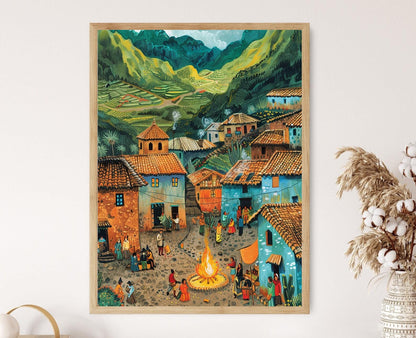 Affiche Village Péruvien – Imprimé Andin, Décor Maison Élégant