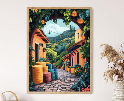 Affiche Juayua El Salvador – Poster Artisanal en Laine Teintée avec Fils