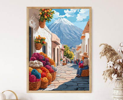 Affiche Arequipa – Poster Panier de Laine Alpaga, Art Andin Élégant