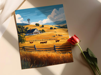 Affiche Maison de Ranch Montana – Impression Art Déco Paysage Rustique