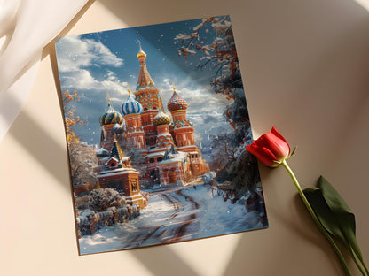 Affiche Cathédrale Saint-Basile – Poster Art Vibrant avec Dômes Oignons