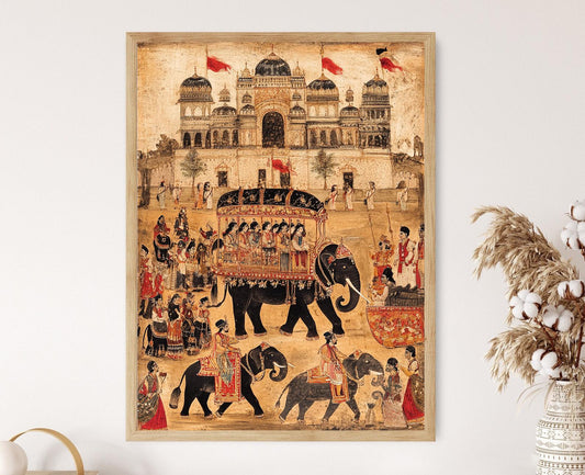 Affiche Empire Maurya – Impression d'une procession royale avec éléphants et chars