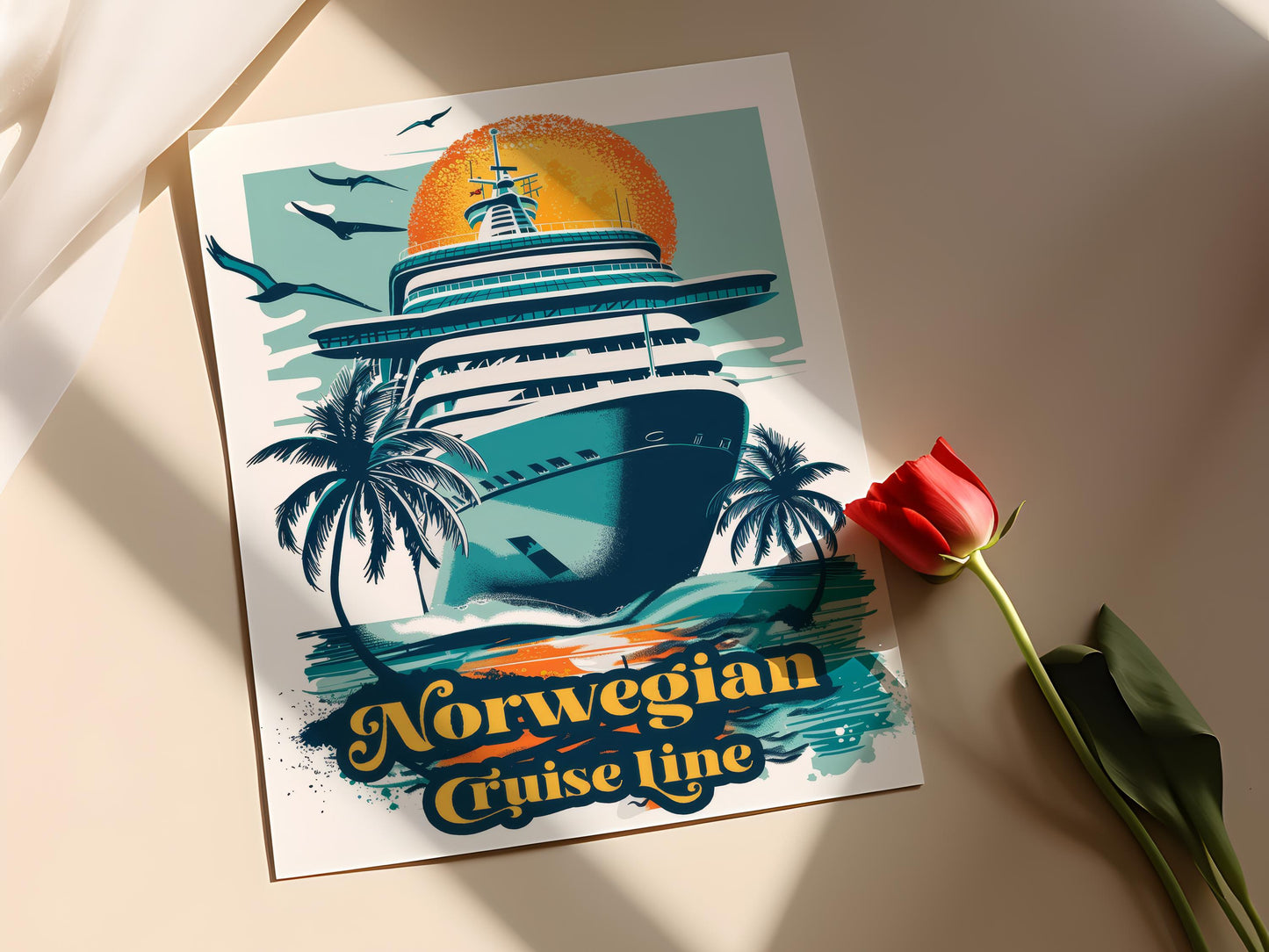 Affiche Vintage Norwegian Cruise Line – Poster Art de Voyage Élégant