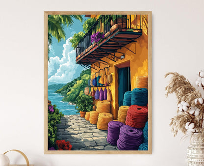 Affiche Port de Spain – Poster Peinture Tissage Bandhani de Trinidad