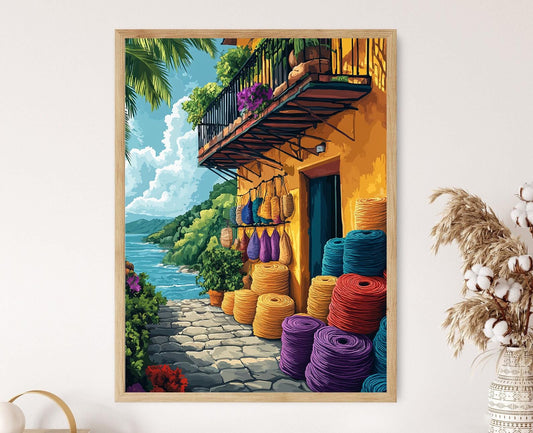 Affiche Port de Spain – Poster Peinture Tissage Bandhani de Trinidad