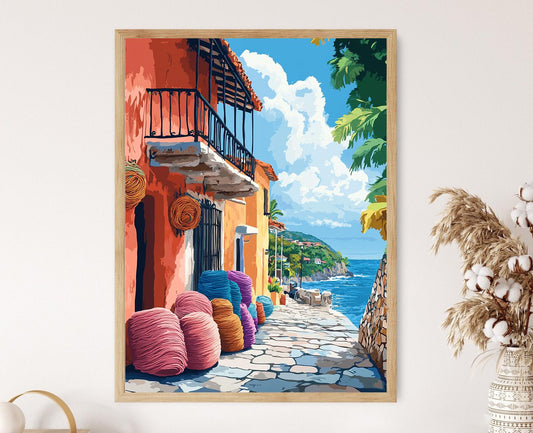 Affiche Jacmel – Poster Peinture de Stand de Marché Tropical