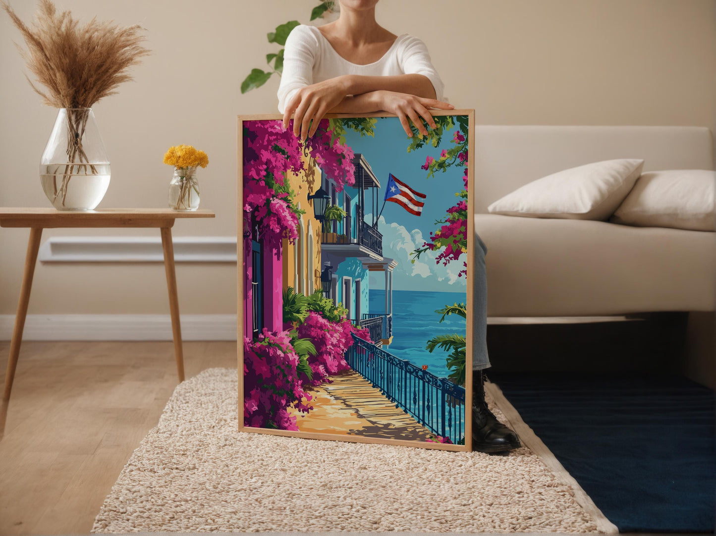 Affiche Drapeau Porto-Ricain – Impression Murale Florale Boricua