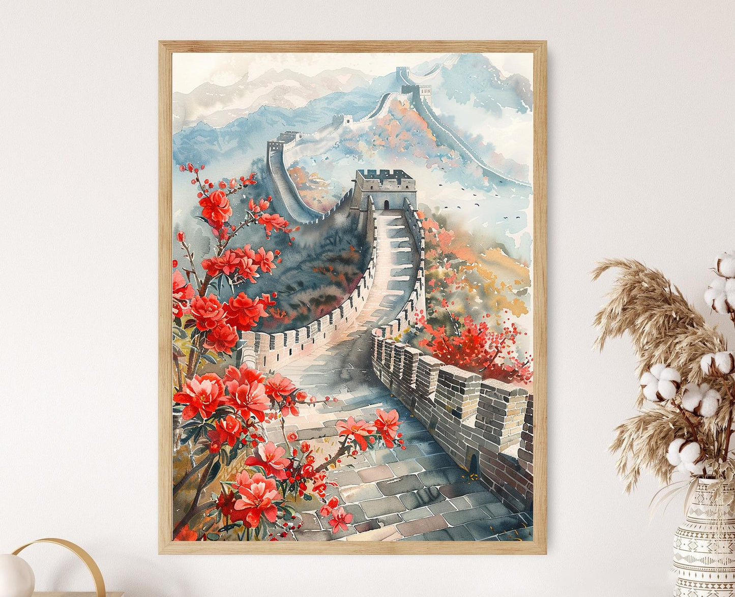 Affiche Grande Muraille de Chine – Poster Artisanal Scénique pour Maison ou Bureau