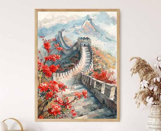 Affiche Grande Muraille de Chine – Poster Artisanal Scénique pour Maison ou Bureau