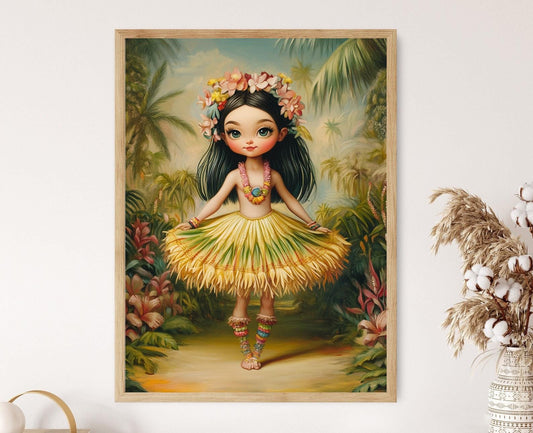 Affiche Danseuse Hula – Impression décorative île tropicale, cadeau Luau