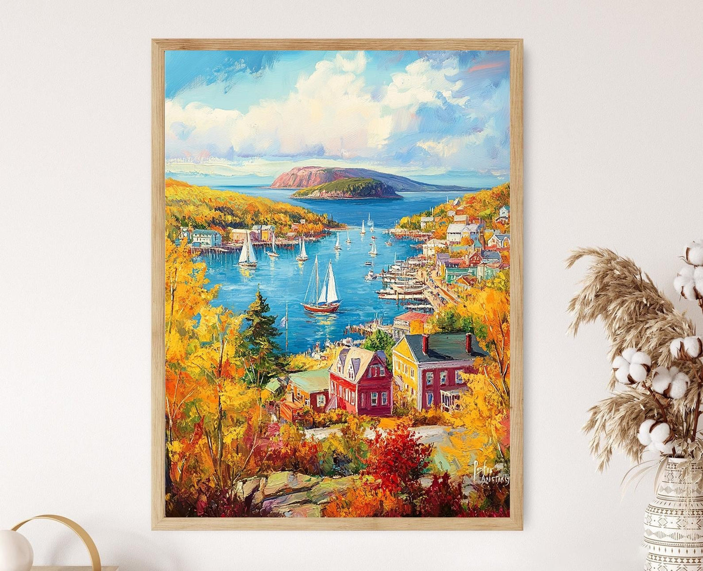 Affiche Bar Harbor – Impression d'art voiliers et feuillage d'automne
