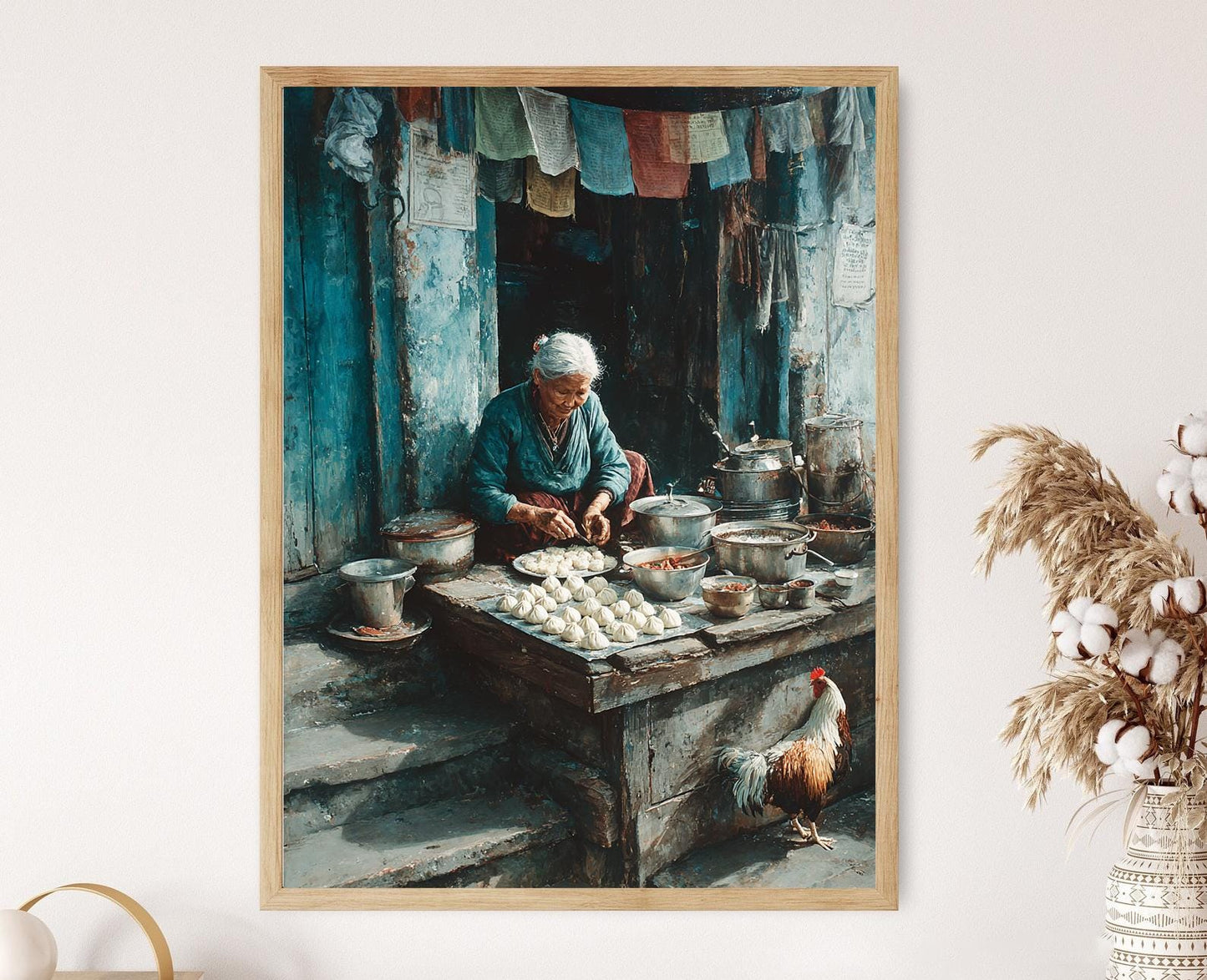 Affiche Momo Népalais – Poster Table de Grand-mère et Drapeau de Prière