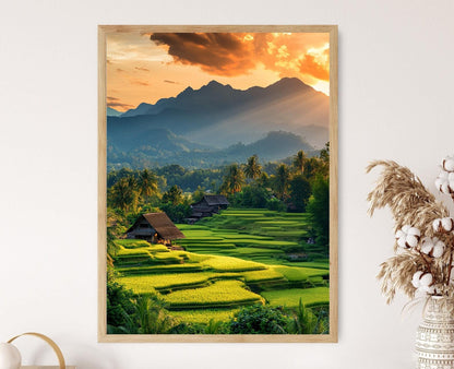 Affiche Champs de Riz en Thaïlande – Impression Art, Couleur Crépuscule