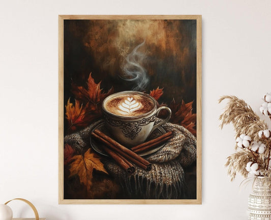 Affiche Café Latte à la Cannelle – Illustration Automnale Douillette