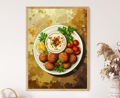 Affiche Plat de Falafel et Houmous – Illustration de Cuisine Méditerranéenne