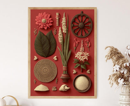 Affiche Symboles de Temple Tamoul – Poster Art Populaire du Sud de l'Inde