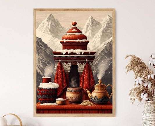 Affiche Ladakh – Poster Art Populaire d'Hiver : Cornes de Yak et Laine