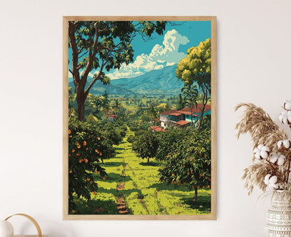 Affiche de Juayúa – Poster Art de Café El Salvador en Couleurs Vives