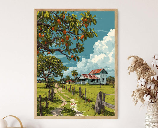 Affiche Sapodille de Georgetown – Art mural de ferme fruitière guyanaise