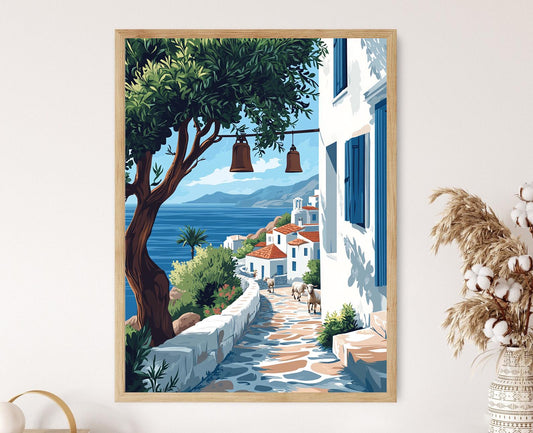 Affiche Village Grec – Poster Olivier, Brise Marine, Carillons en Céramique