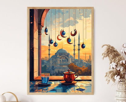 Affiche Istanbul – Poster Lune Crescente et Carillons au Crépuscule