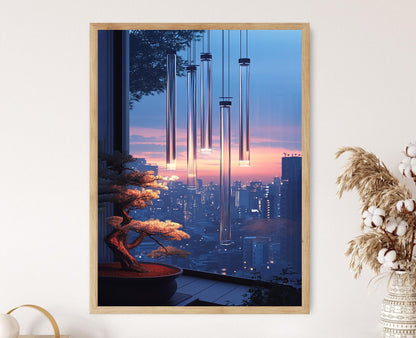 Affiche Tokyo - Impression Carillons en Acier et Acrylique, Lumières Urbaines