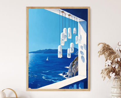 Affiche Santorin – Poster Art de Coquillages et Verre de Mer