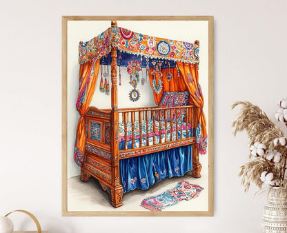 Affiche Berceau Kazakh – Poster Peinture Amulette et Art Populaire