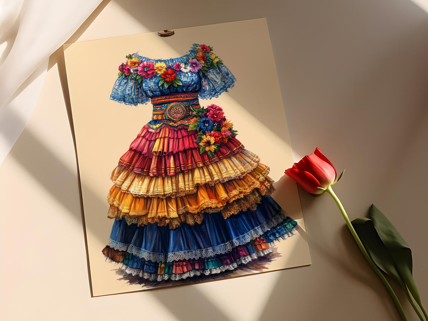 Affiche Bomba Portoricaine – Illustration de Robe et Coiffe Traditionnelle