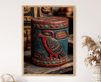 Affiche Boîte Haida – Poster Art Autochtone en Bois Sculpté