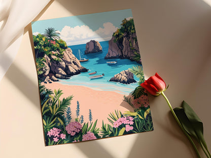 Affiche Plage Horseshoe Bay – Illustration artistique de Bermuda