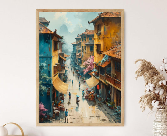 Affiche Hanoi – Poster Ville en peinture, Quartier ancien & architecture coloniale