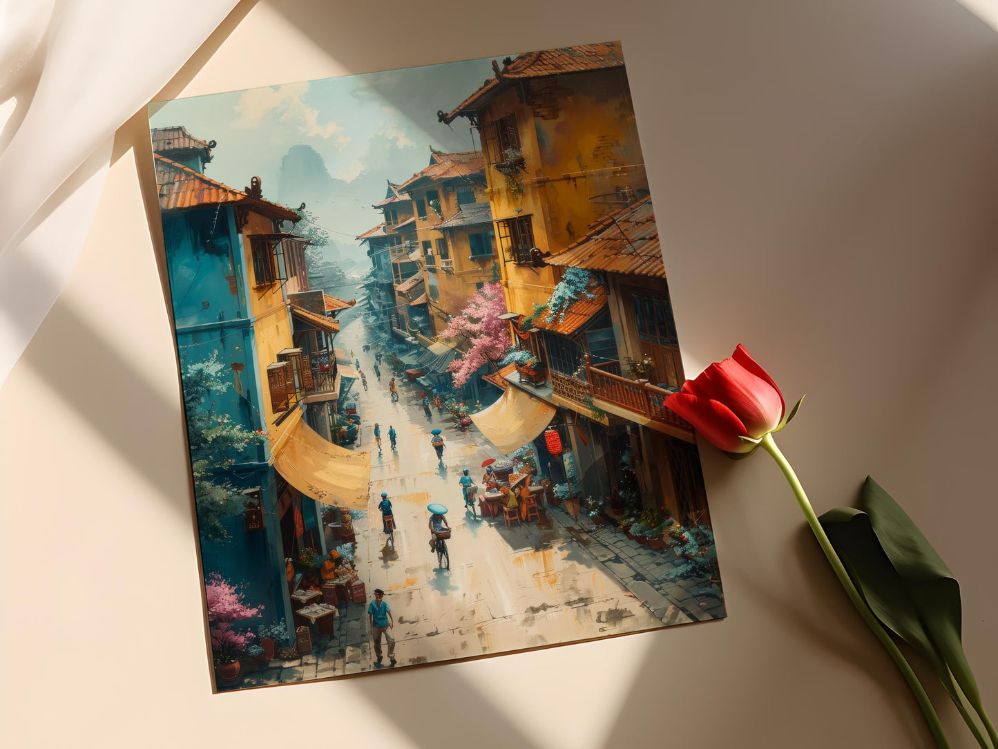 Affiche Hanoi – Poster Ville en peinture, Quartier ancien & architecture coloniale