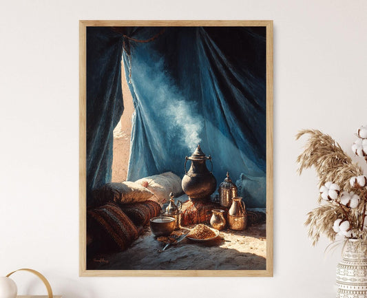 Affiche Cuisine Tuareg – Poster Art Indigo du Sahara Nomade