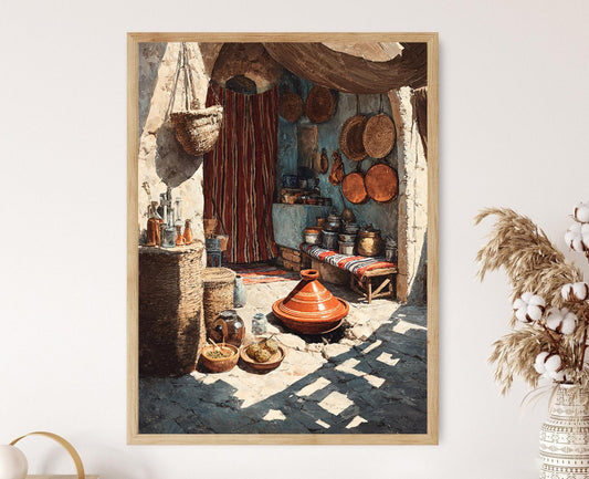 Affiche Cuisine Nomade – Poster Peinture Tente Berbère, Art Nord-Africain