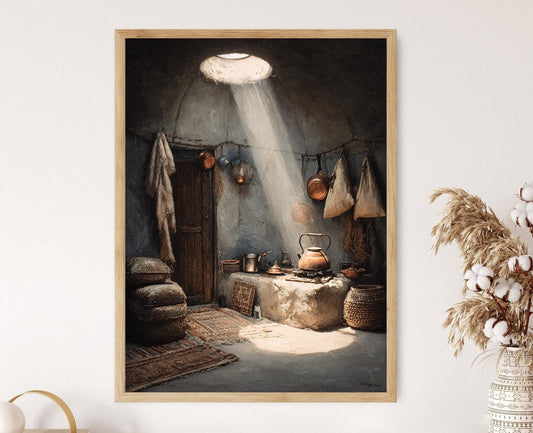 Affiche Cuisine Yurt Kazakh – Poster Coin Cuisinier Nomade Art Asiatique