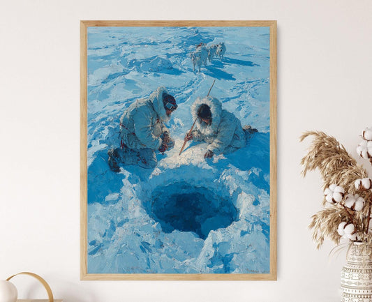 Affiche Inuit – Poster Peinture de Pêche sur Glace Arctique